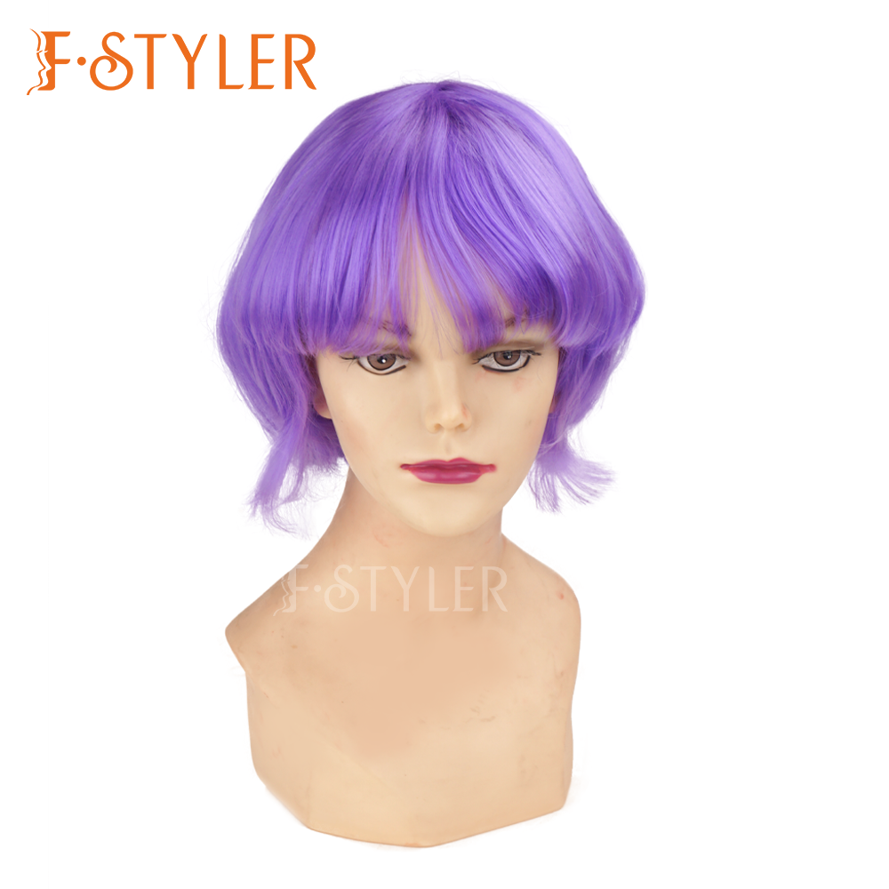 Purple Short Bob with Bangs Synthetic Costume Wig Fake Hair